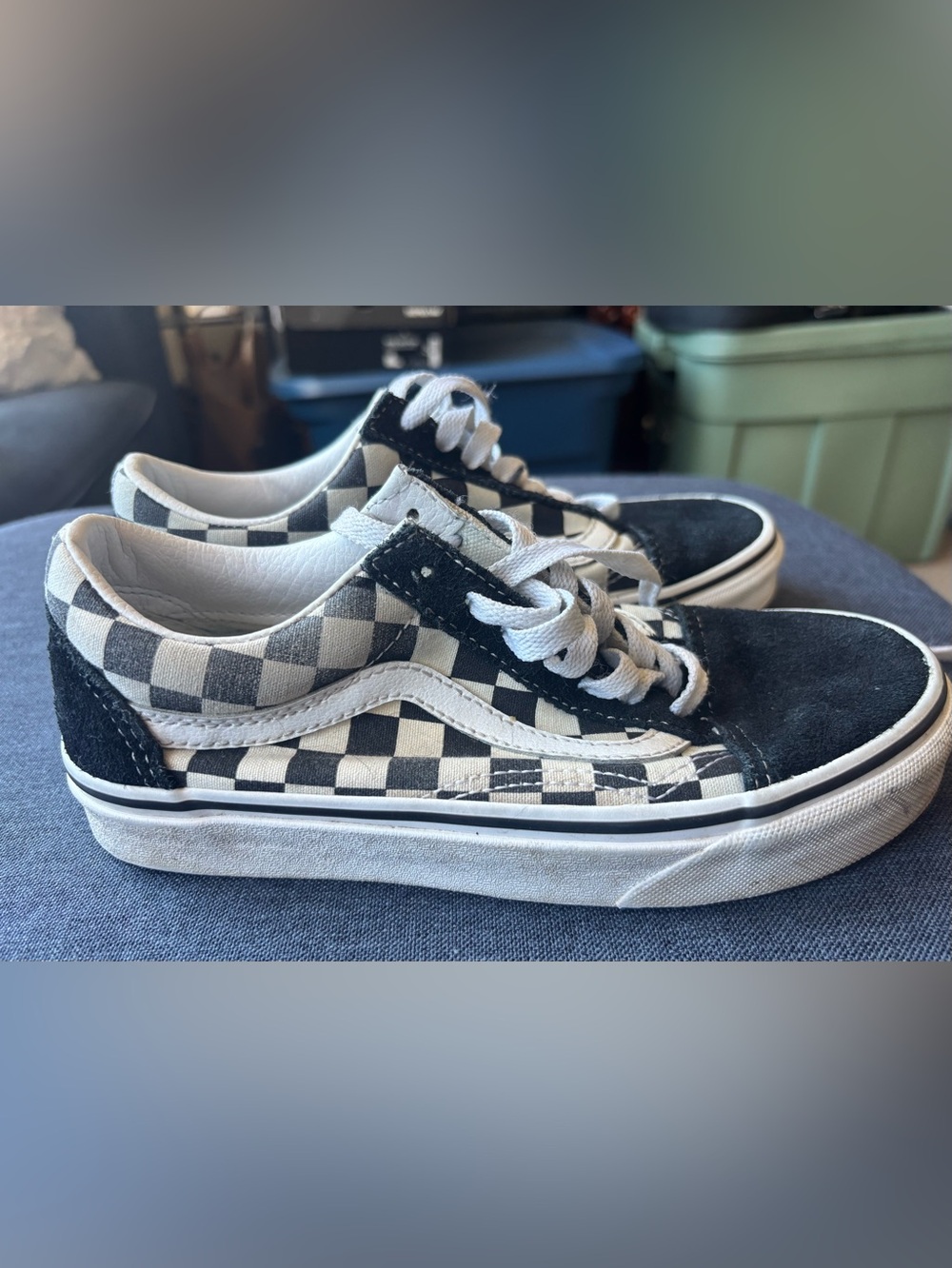 Vans Kids Checkerboard Skate Sneakers - Black & White